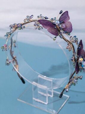 purple butterfly mesh fairy headband,